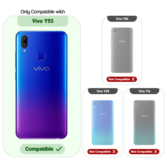 Clear hard back case compatibility guide showing fit for Vivo Y93 and not compatible with other models