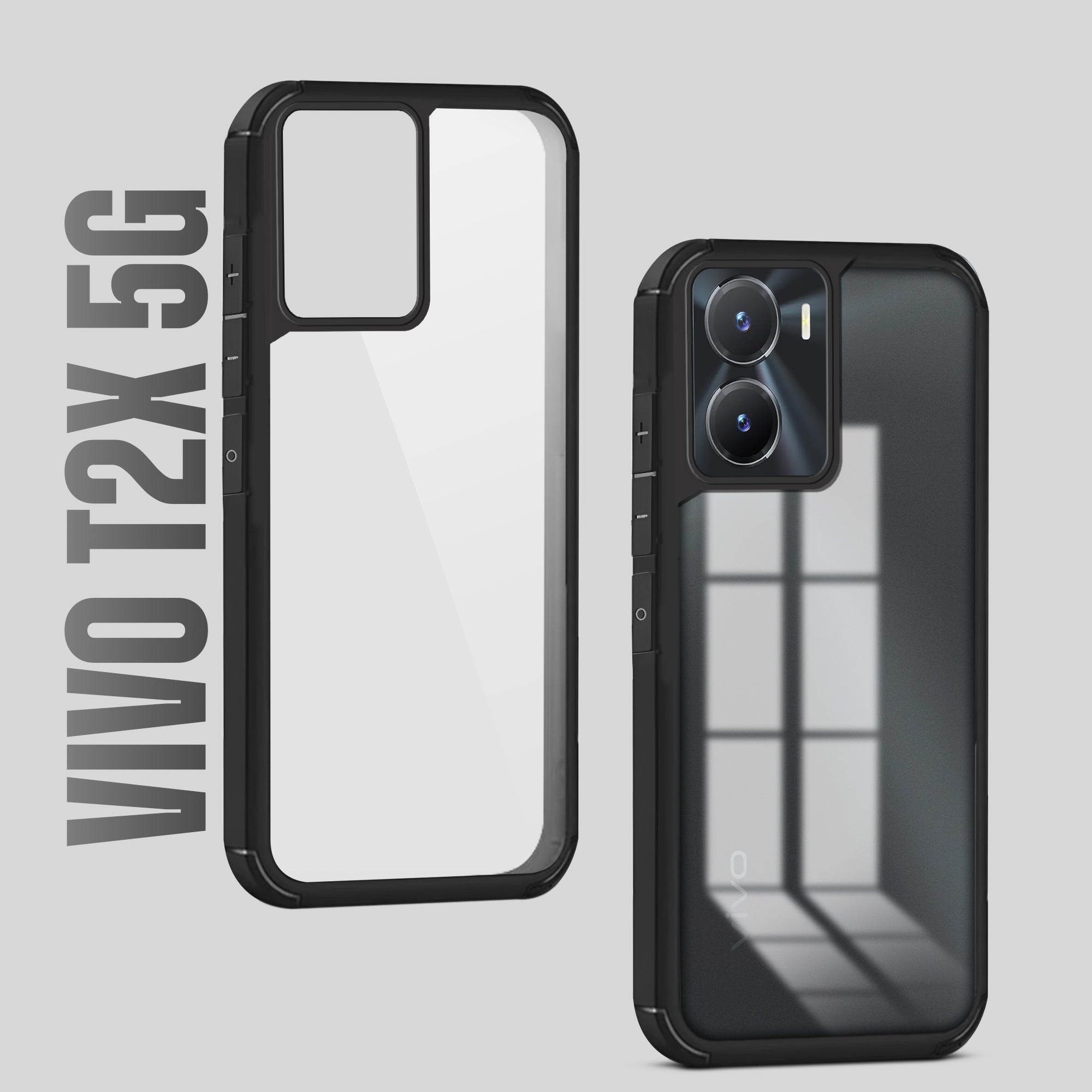 Silicone Frame Transparent Hard Back Cover for Vivo T2x 5G