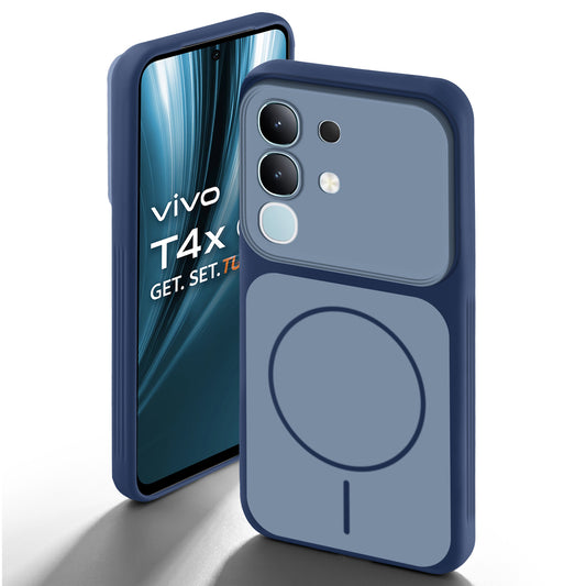 Dual Tone Silicone Back Cover Case With Metal Like Buttons For Vivo T4x 5G