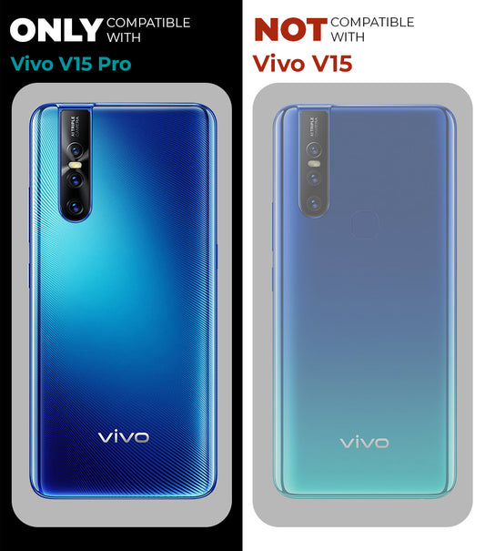 Clear hard back case compatibility guide showing fit for Vivo V15 Pro and not compatible with other models