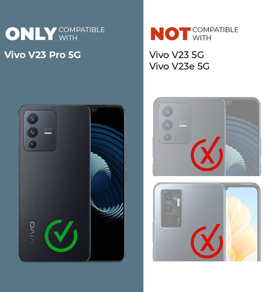 Clear hard back case compatibility guide showing fit for Vivo V23 Pro 5G and not compatible with other models