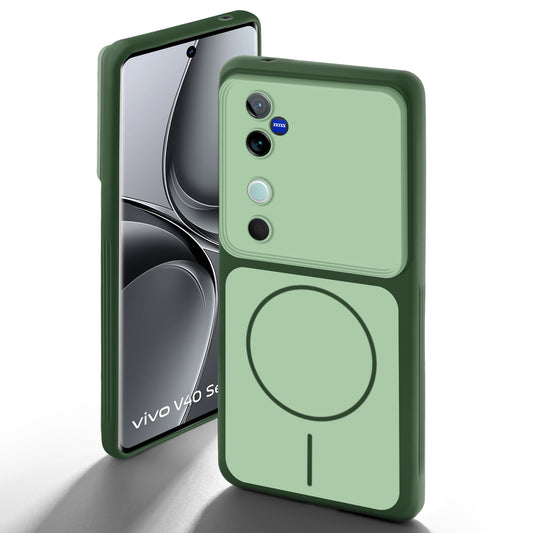 Dual Tone Silicone Back Cover Case With Metal Like Buttons For Vivo V40 Pro 5G