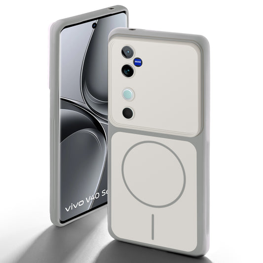 Dual Tone Silicone Back Cover Case With Metal Like Buttons For Vivo V40 Pro 5G