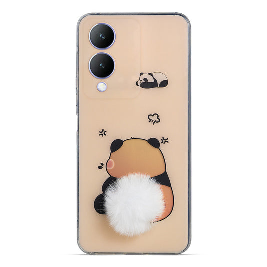 Printed matte back with fur detailing Back cover For Vivo Y17s