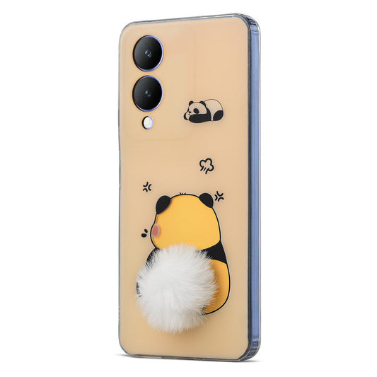 Printed matte back with fur detailing Back cover For Vivo Y17s