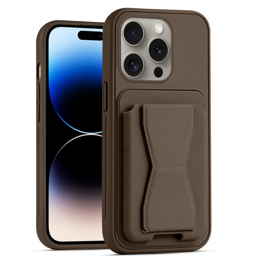 All in One Premium Leather Back Cover for Apple iPhone 14 Pro with Card Slot & Foldable Grip Holder