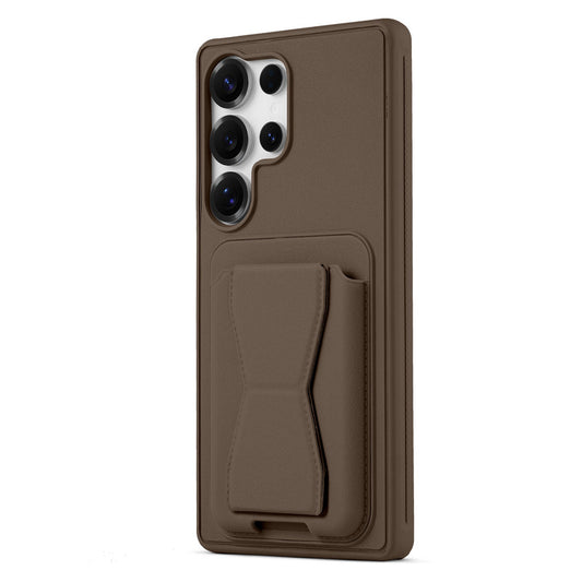 All in One Premium Leather Back Cover for Samsung S23 Ultra 5G with Card Slot & Foldable Grip Holder