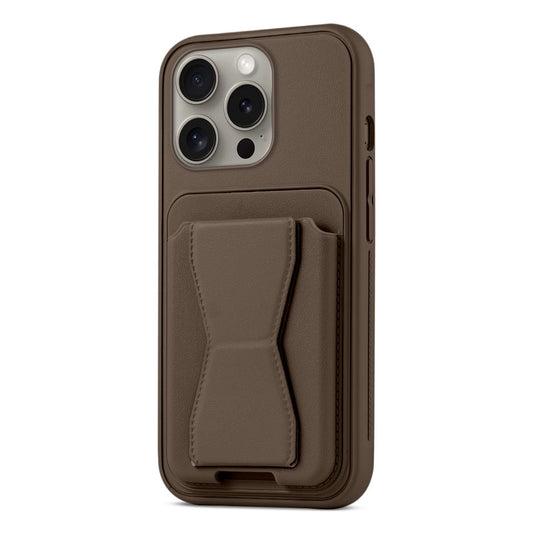 All in One Premium Leather Back Cover for Apple iPhone 14 Pro with Card Slot & Foldable Grip Holder