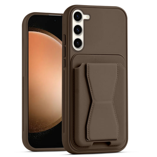 All in One Premium Leather Back Cover for Samsung S23 5G with Card Slot & Foldable Grip Holder