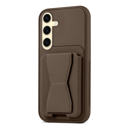 All in One Premium Leather Back Cover for Samsung S24 5G with Card Slot & Foldable Grip Holder