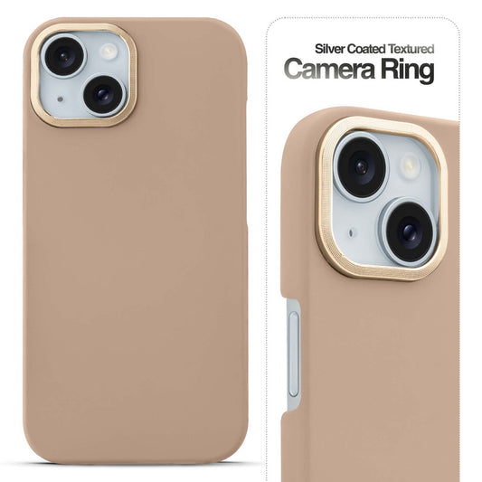 Stone Like Matte Finish Back Case for Apple iPhone 15 Plus , Detachable Camera Ring