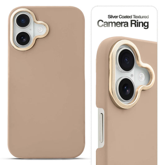 Stone Like Matte Finish Back Case for Apple iPhone 16 , Detachable Camera Ring