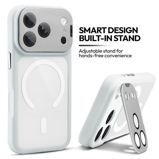 Apple iPhone 18 Pro Max Case with MagSafe Compatibility, Flip-Open Camera Cover Stand, Glossy Glass Back & Metallic Buttons
