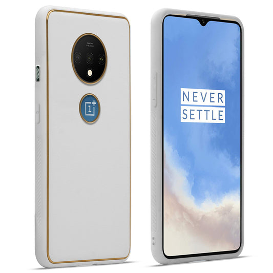 Premium Leather Texture Case with Gold Electroplated Border for OnePlus 7T