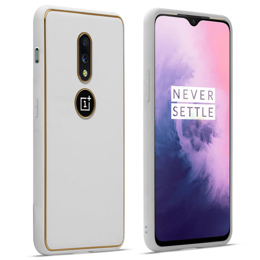 Premium Leather Texture Case with Gold Electroplated Border for Oneplus 7