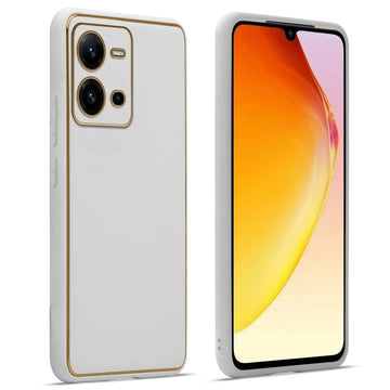 Premium Leather Texture Case with Gold Electroplated Border for Vivo V25 5G