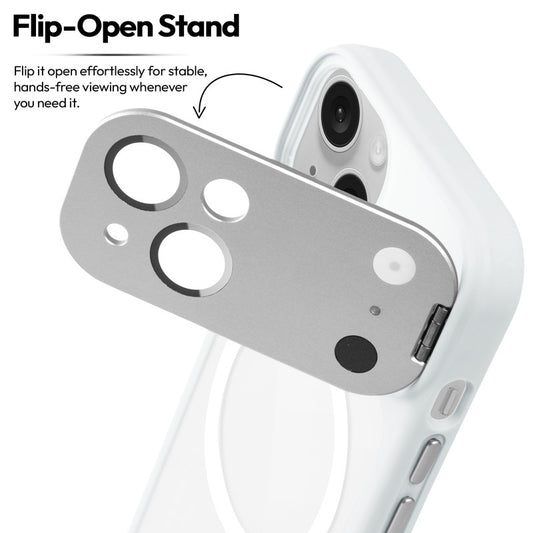 Apple iPhone 14 Case with MagSafe Compatibility, Flip-Open Camera Cover Stand, Glossy Glass Back & Metallic Buttons