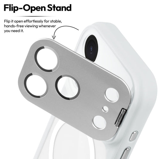 Apple iPhone 18 Pro Max Case with MagSafe Compatibility, Flip-Open Camera Cover Stand, Glossy Glass Back & Metallic Buttons