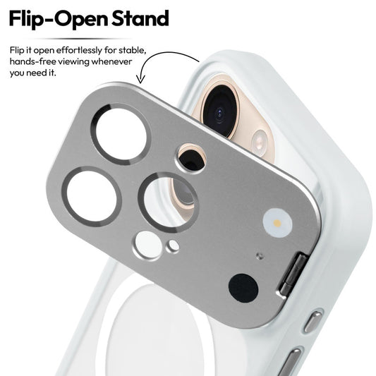 Apple iphone 16 Pro Max Case with MagSafe Compatibility, Flip-Open Camera Cover Stand, Glossy Glass Back & Metallic Buttons