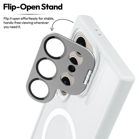 Samsung S24 Ultra 5G Case with MagSafe Compatibility, Flip-Open Camera Cover Stand, Glossy Glass Back & Metallic Buttons