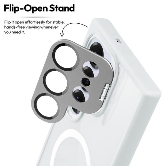 Samsung S25 Ultra 5G Case with MagSafe Compatibility, Flip-Open Camera Cover Stand, Glossy Glass Back & Metallic Buttons