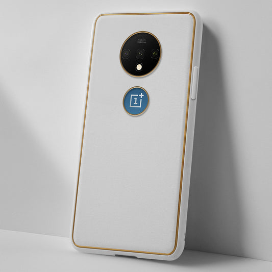 Electroplated Frame Leather Back Cover for OnePlus 7T