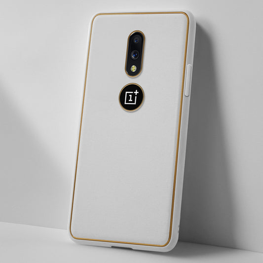 Electroplated Frame Leather Back Cover for OnePlus 7