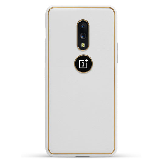 Electroplated Frame Leather Back Cover for OnePlus 7