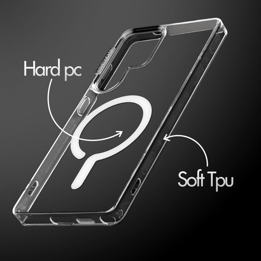 360° Air-Cushioned Protection Back Case For Samsung S23 Ultra 5G Jelly Transparent MagSafe Compatible with Metal Finish Buttons