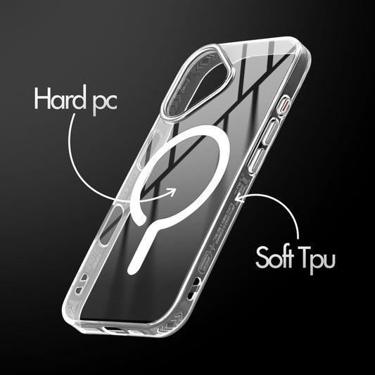 Crystal Clear Airbag Bumper MagSafe Compatible Back Case For Apple iPhone 16 with Metal Finish Buttons