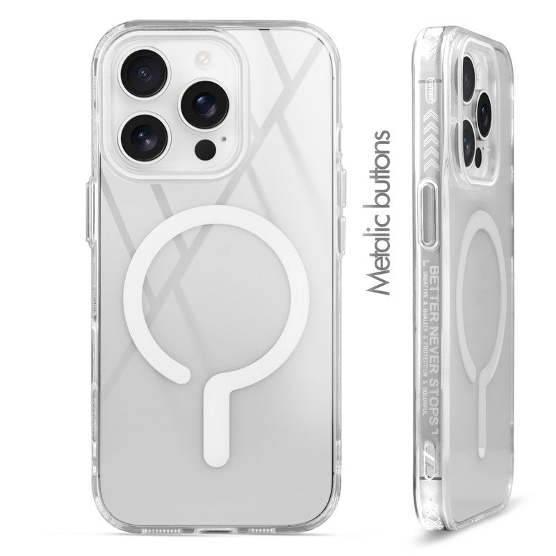Crystal Clear Airbag Bumper Wireless Charging Support Compatible Back Case For Apple iPhone 13 Pro Max with Metal Finish Buttons