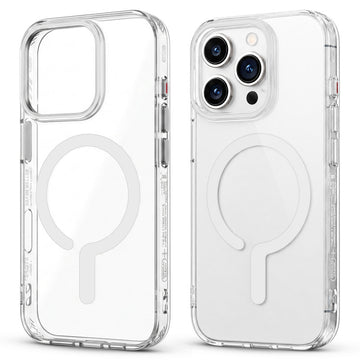 Crystal Clear Magnetic Back Case for Apple iPhone 15 Pro Max with Air Cushion Bumper & Metal Finish Buttons