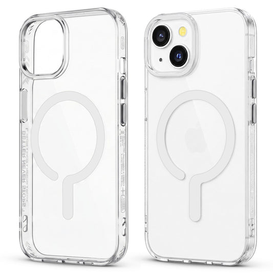Crystal Clear Magnetic Back Case for Apple iPhone 14 with Air Cushion Bumper & Metal Finish Buttons