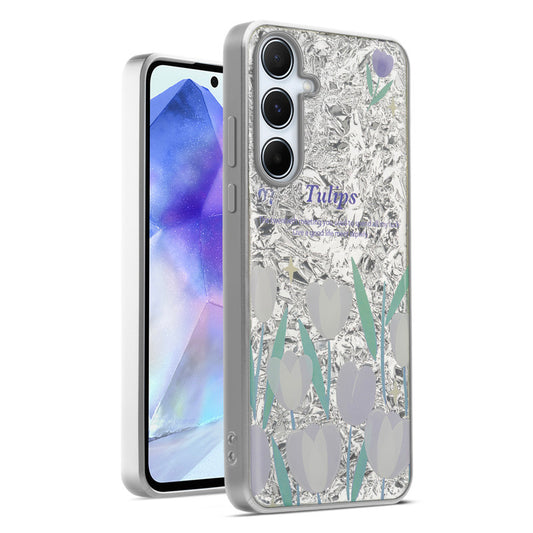 Shiny Foil Design Printed Back Case for Samsung A55 5G With Soft Edges with Glossy Semi-Hard Back