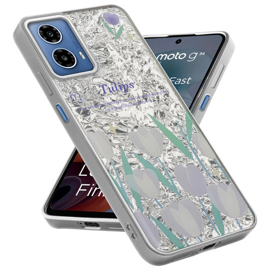 Shiny Foil Design Printed Back Case for Motorola Moto G34 5G With Soft Edges with Glossy Semi-Hard Back