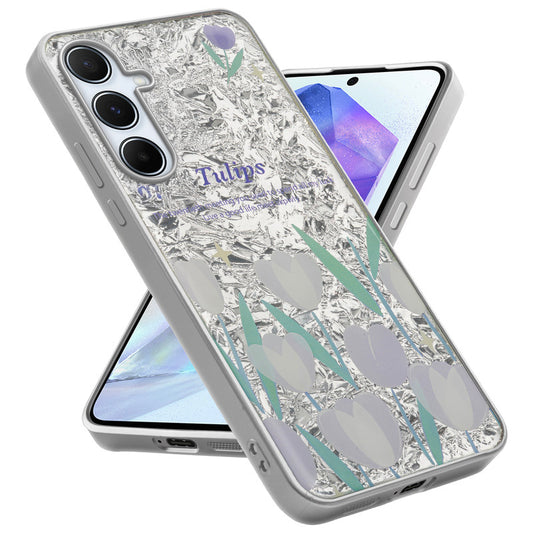 Shiny Foil Design Printed Back Case for Samsung A55 5G With Soft Edges with Glossy Semi-Hard Back