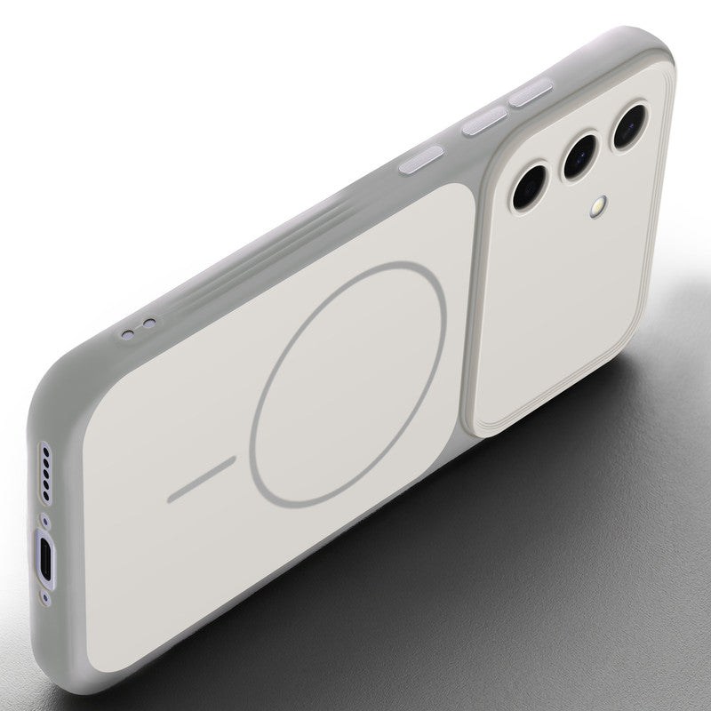 Slim silicone White phone case for Samsung A56 5G side angle view showing grip texture and precise cutouts