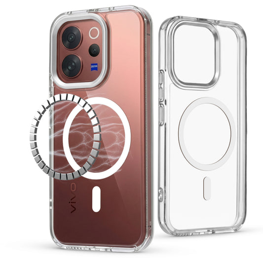 Shockproof Transparent Silicone Back Cover Compatible with Magnetic Accessories for Vivo V70 5G with Camera Ring Protection