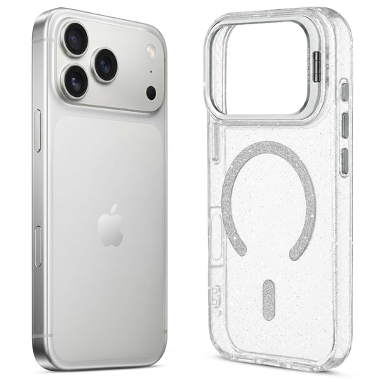 Apple iPhone 18 Pro Luxury Glitter Case with Hard Back, Soft TPU Edges, Camera Ring Stand & MagSafe Compatibility