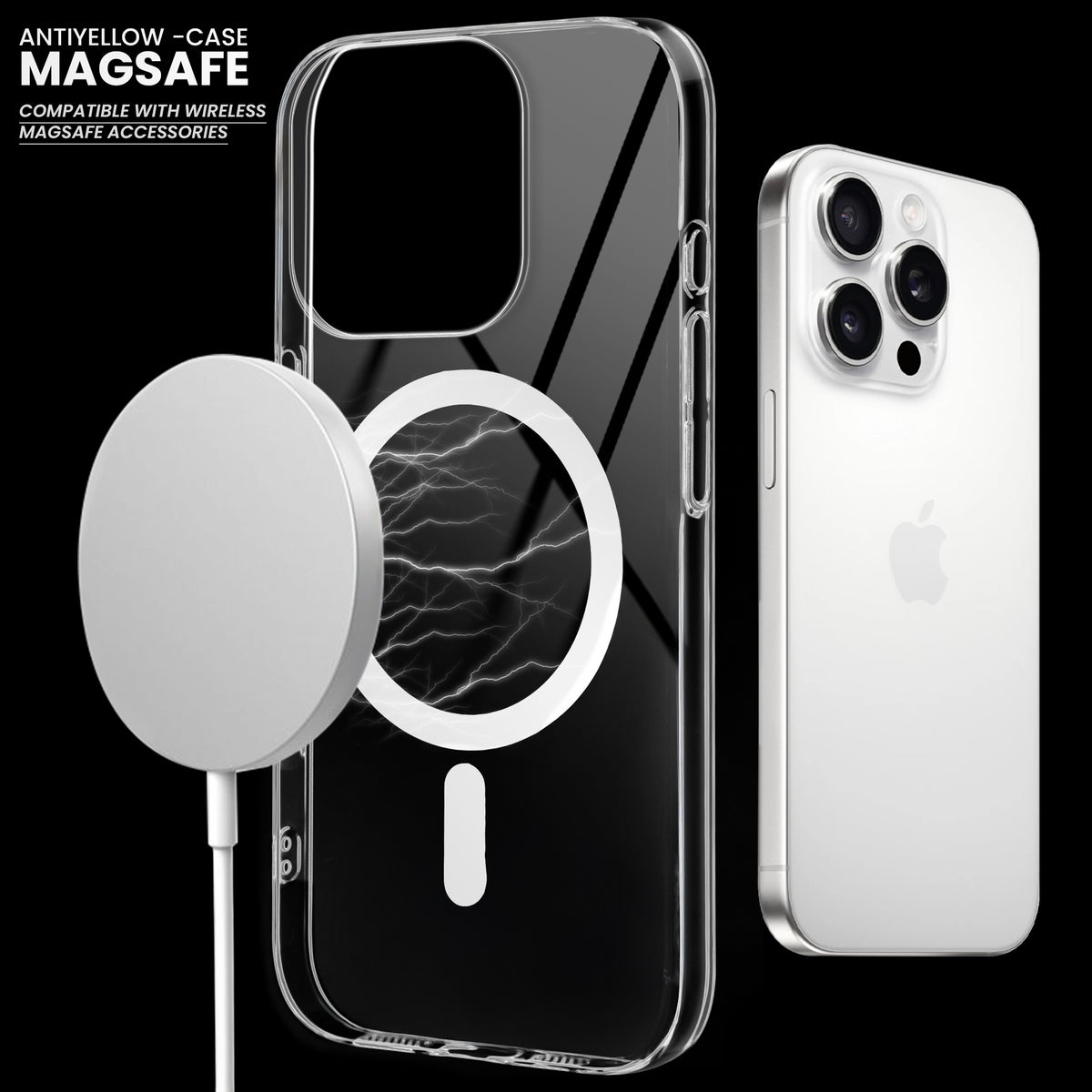Colored Transparent Anti-Yellowing Wireless Charging Support Case For Apple iPhone 15 Pro Max