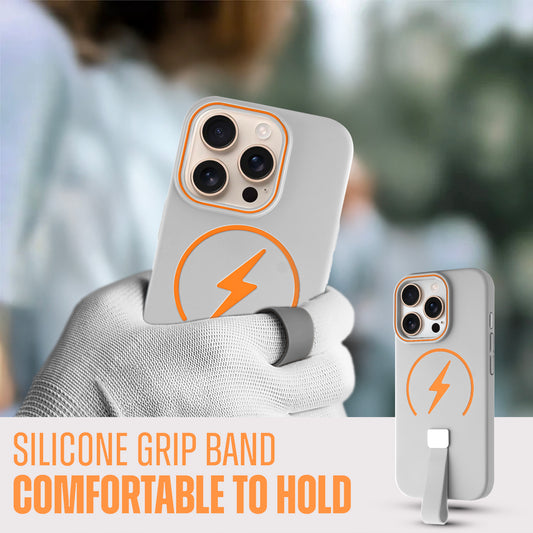 Compact and Stylish Silicon Finish Hard Cover For Apple iPhone 15 Pro with Integrated Grip Strap & MagSafe Charging Support