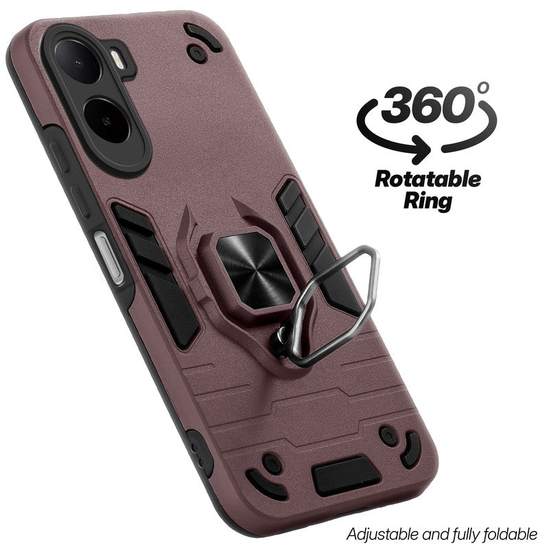 Dual layer shockproof back cover with 360° rotatable ring grip for Poco C85x 5G