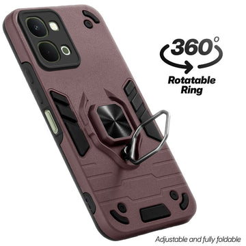 Dual layer shockproof back cover with 360° rotatable ring grip for Vivo T5x 5G
