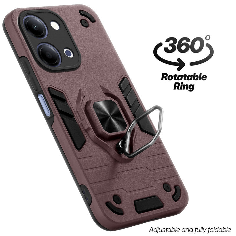 Dual layer shockproof back cover with 360° rotatable ring grip for Vivo Y11 5G