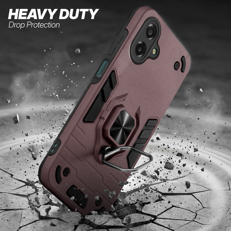 Samsung F07 protective case illustrating impact drop protection with an impact-resistant frame.