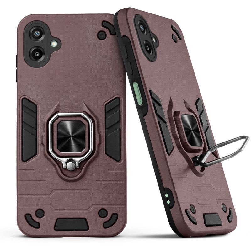 Back view of Samsung F70e 5G case highlighting the built-in rotating metal ring holder