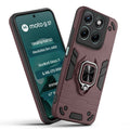 Front and back view of Motorola G37 5G fitted with a protective case and ring grip