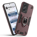 Front and back view of Motorola Moto G96 5G fitted with a protective case and ring grip