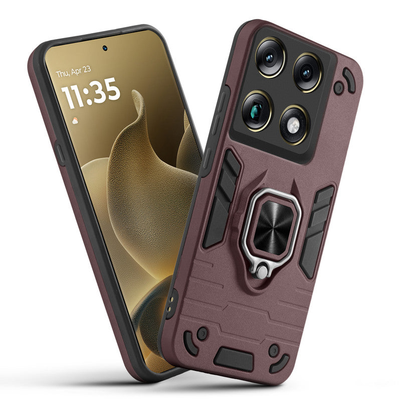 Front and back view of otorola Signature fitted with a protective case and ring grip