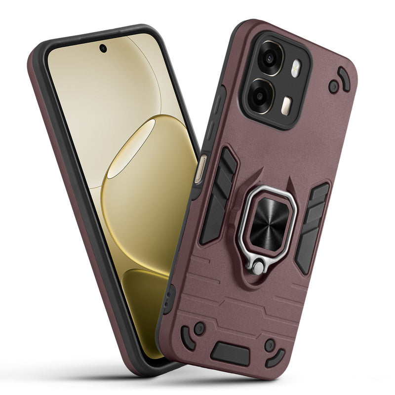 Front and back view of Oppo A6 Pro 5G fitted with a protective case and ring grip